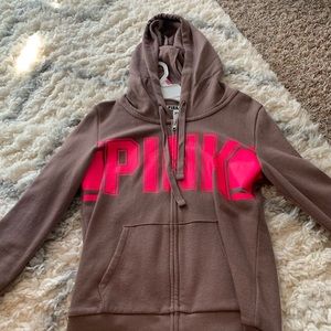 Victoria Secret Pink Brown And Pink Zip Up Hoodie
